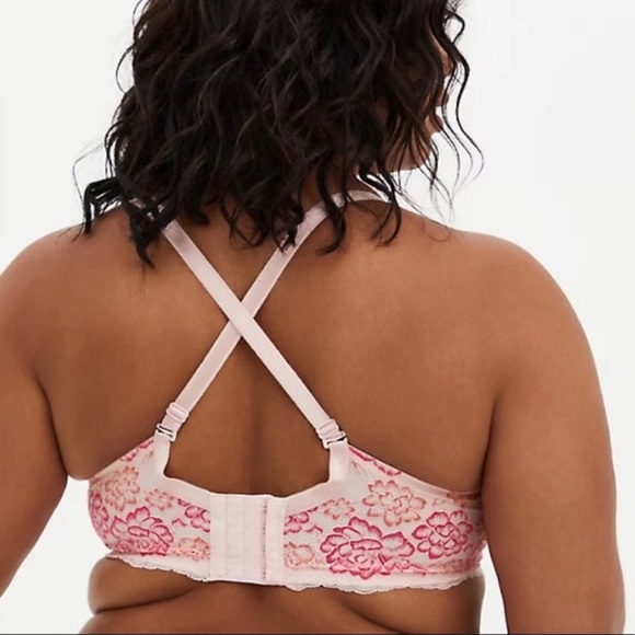 Torrid Bandeau Multi Way Balconette Pink Lace Bra Full Coverage Unlined - Picture 4 of 11